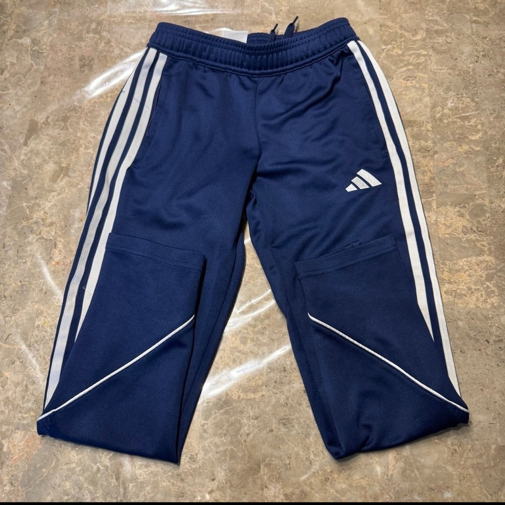 Adidas Kids Dark Blue Joggers with White Stripes